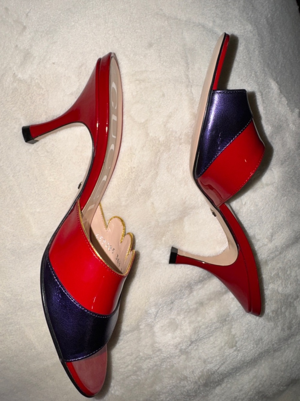 Gucci Red and Purple Patent Leather with gold trim Flame Mules - Picture 7 of 8